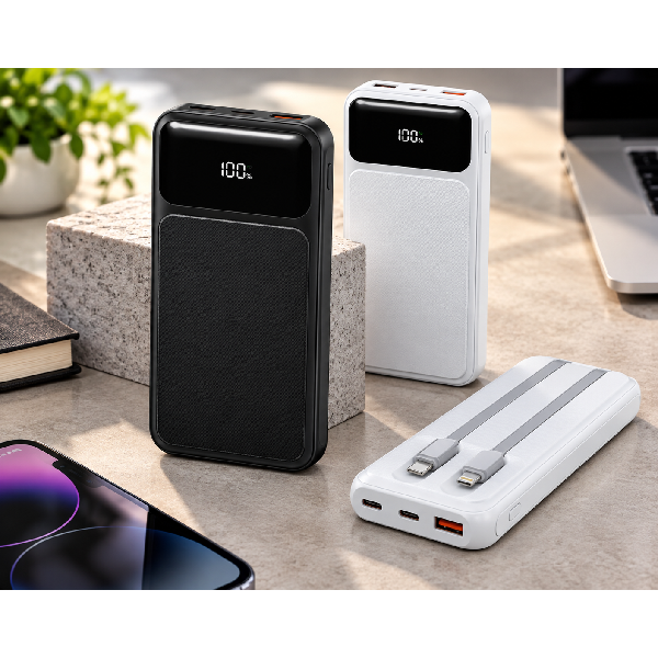 מטען נייד קפלר EVERCHARGE 10,000mAh עם טעינה מהירה 22.5W וכבלים מובנים